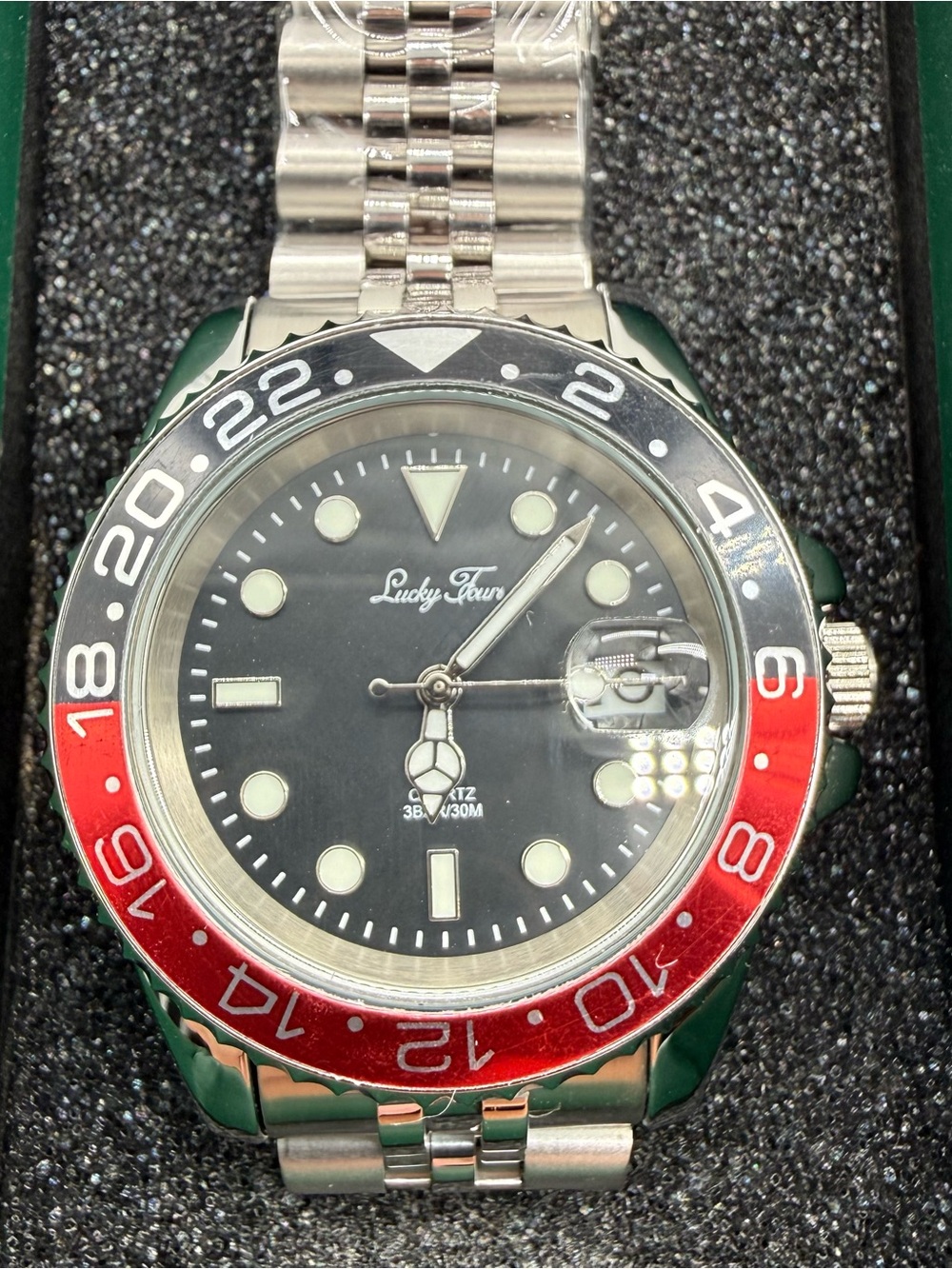 Lucky Fours Imperial Nebula 41mm Blue Red Bezel Watch NIB